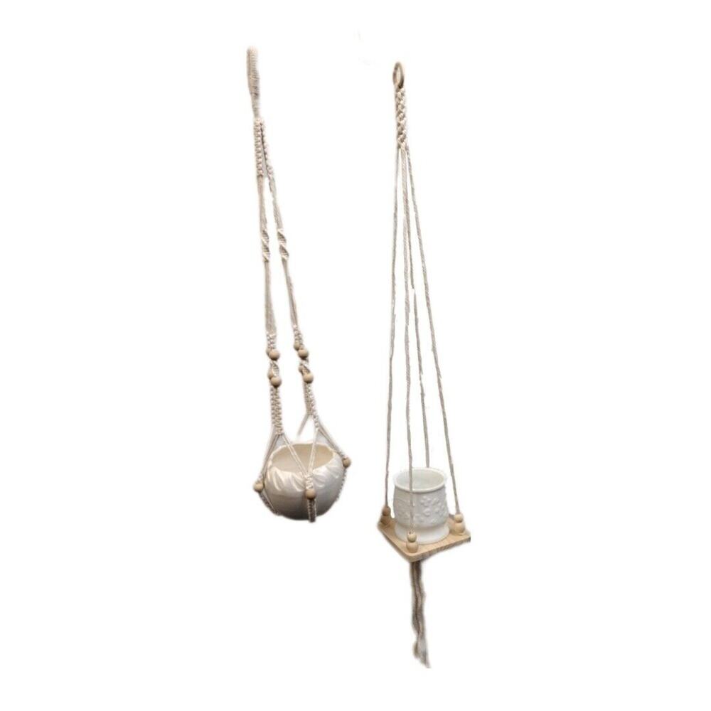 Macrame Plant Hangers Set 70s Retro Apartment Decor New With Hooks